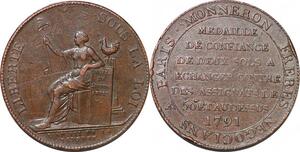P1376 France Médaille 2 Sols Confiance Monneron Liberté 1791 Birmingham Soho - F offre