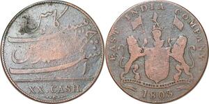P1392 India British Madras Presidency 20 Cash 1803 -> Faire offre