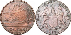P1393 India British Madras Presidency 20 Cash 1803 -> Faire offre