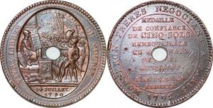 P1409 France Médaille 5 Sols Confiance Monneron Serment an IV 1792 TTB -> Faire offre