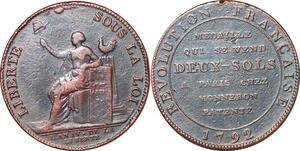 P1412 France Médaille 2 Sols Confiance Monneron Liberté 1792 an IV ->Faire offre