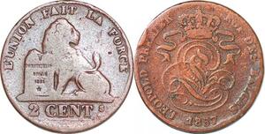 P1428 Belgium 2 Centimes Léopold Ier 1857 -> Faire offre