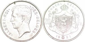 P1430 Belgium 20 Francs Belga Albert I 1931 XF+-> Faire offre