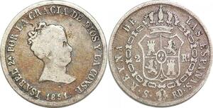 P1489 Spain 2 Reales Isabel II 1851 S RD Silver ->Make offer
