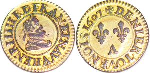 P1539 Très Rare Denier Tournois France Henri IV 1607 A Paris Treizain Mariage SUP