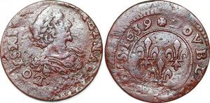 P1545 France Fauté Double Tournois Louis XIII 1639 decentré !! ->Faire offre