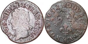 P1547 France Double Tournois Louis XIII 1642 type de Warin sans atelier