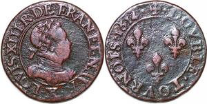 P1553 France Double Tournois Louis XIII 1610-1643 buste enfantin 1614 X Amiens