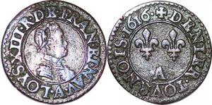 P1563 France Double Tournois Louis XIII  1616 Paris Moulin du Louvre