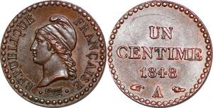 P1576 Rare France Un Centime Dupré 1848 UNC SPL
