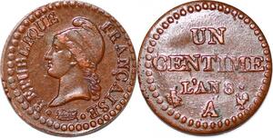 P1584 Très Rare France Un Centime Dupré an 8 A Paris SPL !!