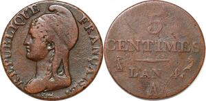P1600 France 5 Centime Dupré petit module an 4 1795 A Paris ->Faire offre
