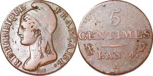 P1603 France 5 Centime Dupré petit module an 4 1795 A Paris ->Faire offre