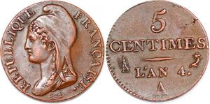 P1606 Rare France 5 Centime Dupré petit module an 4 1795 A Paris SUP >M offer