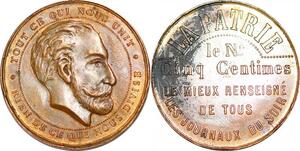 P1683 Médaille France XIX Patrie 5 Centimes le mieux renseigné Journaux du Soir SUP