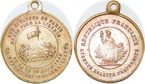 P1694 Médaille France Aux Citoyens de Paris Fevrier Baricades 1848 SUP ->Faire offre