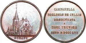 P1705 Rare Médaille France  restauration église Sceaux Duc Trévise 1853 SUP