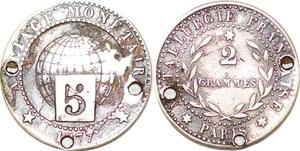 P1726 Essai France 5 Centimes Globe 2 Grammes 1877 Paris Silver ->Faire offre