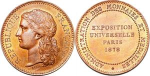 P1750 Rare France Médaille Exposition Universelle Administration Monnaies 1878 SPL