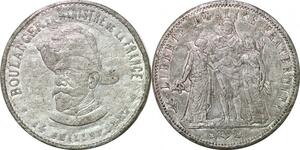 P1770 Rare France 5 Francs Monnaie propagande module Général Boulanger 1887