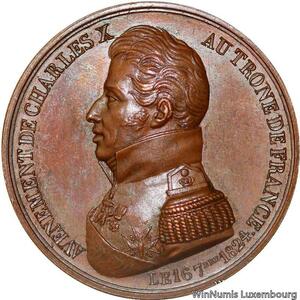 P1864 Rare France Médaille Charles X 1824 Commerce Bourse de Paris SPL -&gt;Faire offre