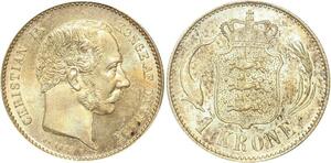 P1893 Scarce Denmark Krone Christian IX 1892 HC CS PCGS MS64 Argent Silver