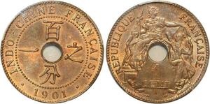 P1896 Indochina Rare 1 Centime 1901 A Paris PCGS MS64