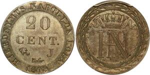 P1905 Tres Rare !!! Germany Westphalia 20 Cents 1808 J PCGS PR63 Essai Pattern
