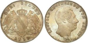P1906 Germany Rare 2 Gulden Léopold Grosherzog 1850 PCGS MS64 Argent Silver BU