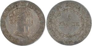 P1914 Italy 5 Franchi Felice Elisa 1807 Silver PCGS XF45