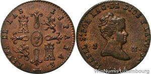 P1922 Rare Spain 2 Maravedis Isabel II 1844 Segovia UNC -&gt; Make offer