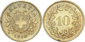 P1932 Switzerland Rare 10 Rappen 1850 BB Strasbourg PCGS MS64 Silver