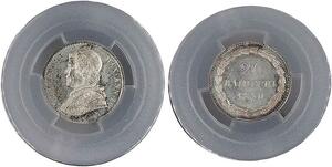 P1937 Finest Papal States Vatican 20 Baiocchi Pius IX Pont 1850 R Roma Silver PCGS MS65