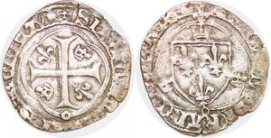 P1981 Rare RR France Blanc à la Couronne Charles VII 1456 Limoges Argent ->F offre