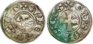 P1995 France Denier Berri Comté de Gien Geoffroi II Sire de Donzy Gosedvs Cos 1158 1186Argent