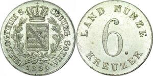 P5980 Rare Germany Saxe Coburg Gotha 6 Kreuzer Ernst I 1834 Silver UNC