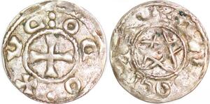 P2030 Tres Rare France Déols Comté Denier Eudes l'Ancien 1012-1044 Légende Odo DVX - >XVD