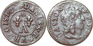 P2093 France Dombes Denier Tournois Gaston d'Orléans 1652 Trévoux ->Faire offre