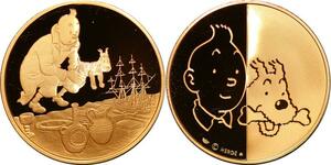 P3347 Rarissime France Médaille Tintin Hergé 1995 Secret Licorne Or Gold Proof Be