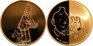 P3356 Rarissime France Médaille Tintin Hergé 1995 Alph-Art Or Gold Proof Be