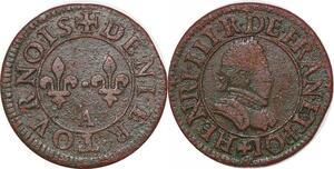 P2120 France Denier Tournois Henri III 1551 1589 Roi de Pologne A Paris ->Faire offre