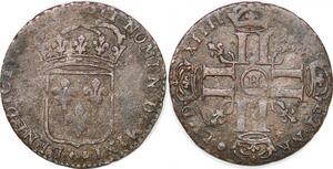 P2121 Tres Rare France Douzain Louis XIV 1638 1715 flan entièrement centré !!! H La Rochelle