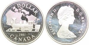 P2156 Canada Dollar Elizabeth II Trans Railway 1981 Silver UNC ->Make offer