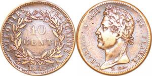 P2164 French Colonies Guyana Guadeloupe 10 Centimes Charles X 1825 A