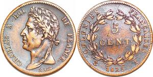 P2165 French Colonies Guyana Guadeloupe 5 Centimes Charles X 1828 A