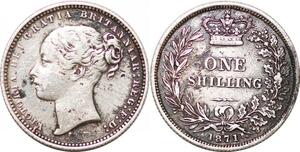 P2177 United Kingdom 1 Shilling Victoria 1871 #3906A die n°8 Silver AU