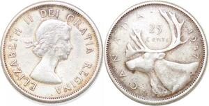 P2185 Canada 25 Cents Elizabeth II Caribou 1957 Silver ->Make offer