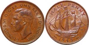 P2190 United Kingdom 1/2 Penny George VI 1945 AU ->Make offer