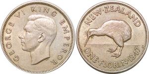 P2196 New Zealand Florin George V  Kiwi 1947 Silver ->Make offer