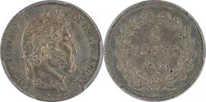 P2242 Rare 1 Franc Louis Philippe I 1846 A Paris PCGS AU55 Argent Silver SUP